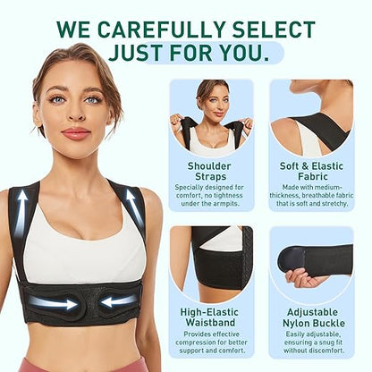WNIEYO Posture Corrector for Women, Back Brace Posture Corrector Neck Hump, Back Support for Men and Women - Upper Back Pain Relief, Improve Posture, Correct Hunchback, Slouching, Kyphosis(L)