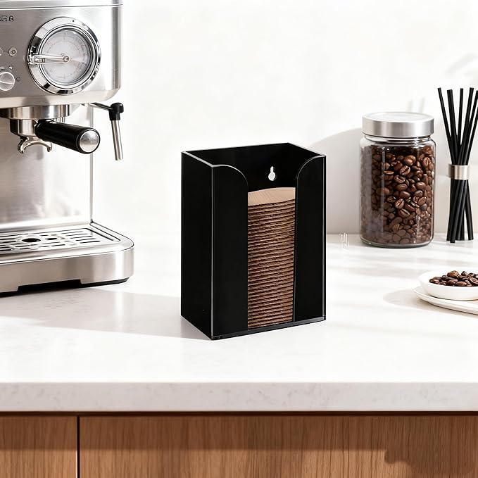IEEK Coffee Cup Sleeve Holder,Coffee Collar Organizer for Bulk Storage,Kraft Paper Cup Sleeves Rack Black Acrylic Coffee Sleeve Dispenser,Countertop and Wall Mount Disposable Cup Sleeves Organizer