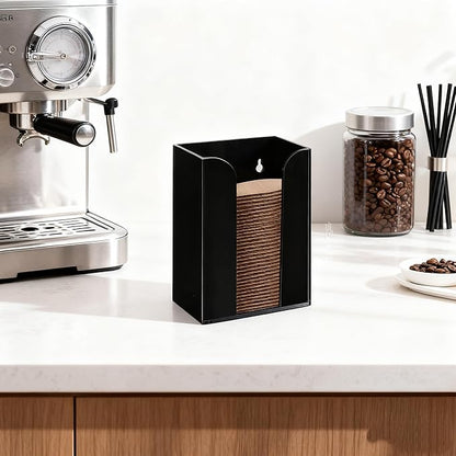 IEEK Coffee Cup Sleeve Holder,Coffee Collar Organizer for Bulk Storage,Kraft Paper Cup Sleeves Rack Black Acrylic Coffee Sleeve Dispenser,Countertop and Wall Mount Disposable Cup Sleeves Organizer