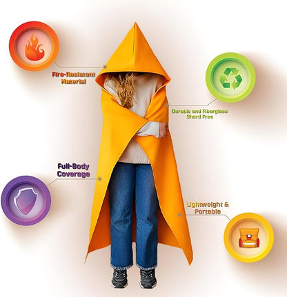 Supa Ant Silicone Fire Cloak for Fireproof Suit Emergency Blanket for Home and Kitchen - Emergency Poncho as Heat Shield Blanket - Fire Resistant Hoodie - Escape Suit with Cape and Hood (47x39 in.- S)