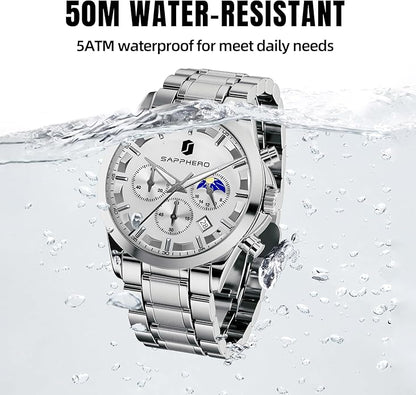 BY BENYAR Mens Watches Analog Quartz Chronograph Waterproof Wrist Watches for Men Fashion Business Work Casual Sport Designer Dress Watch with Calendar Elegant Gifts for Men