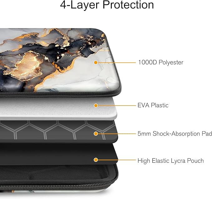 FINPAC Hard Laptop Sleeve Case for 13 inch MacBook Air M4 2025 M3 2024, 14 inch MacBook Pro M5/M4/M3/M2 A3401 A3185 A2918 A2992, 13'' Air/Pro, Waterproof Case for Dell, Surface Laptop, Cloudy Marble