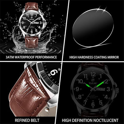 Watches for Men Leather Large Arabic Numerals Mens Watches Waterproof Band with Date Quartz Men's Wrist Watch