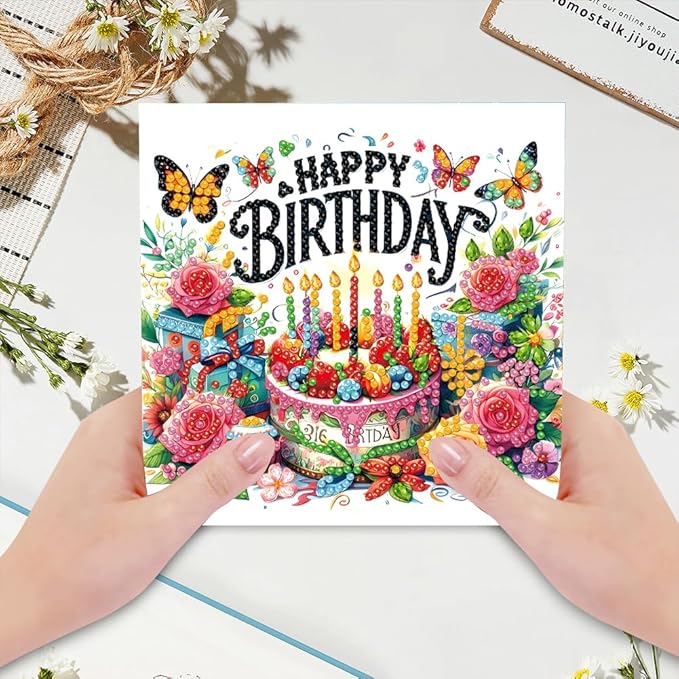 6PCS Diamond Art Painting Greeting Cards,Happy Birthday Cards with Envelopes,DIY Card Making Kits Thank You Card Arts Crafts for Birthday