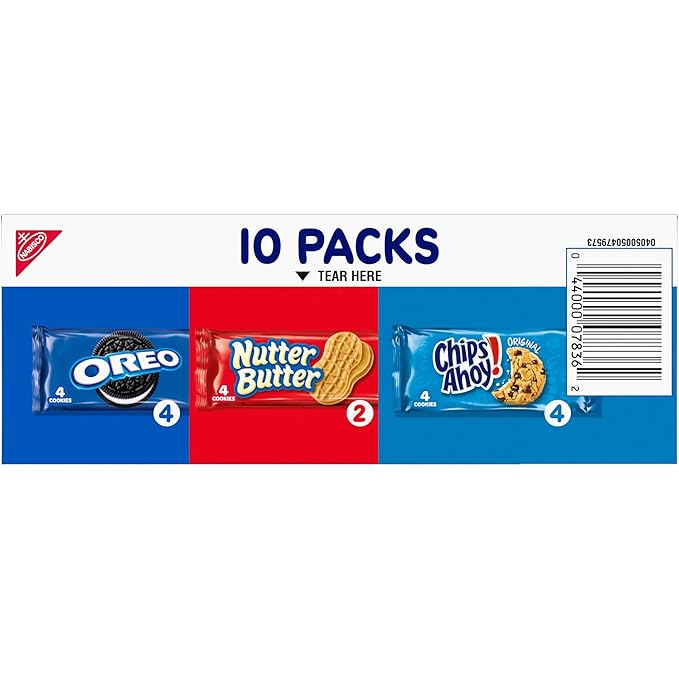 Nabisco Cookies Variety Pack, OREO, Nutter Butter, CHIPS AHOY!, 40 Snack Packs (4 Cookies Per Pack, 4 Boxes)