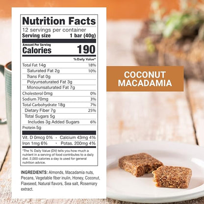 Prolon Fasting Bars | 5g Protein, 7g Fiber | Keto-Friendly, Gluten-Free, Dairy-Free, Plant-Based | Nutrition for Intermittent Fasting | Formulated to Not Break Your Fast | Coconut Macadamia Nut (24 Count)