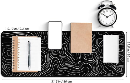 Large Computer Mouse Pad with Non-Slip Base for Desktop, Cute Gaming Mouse Mat with Stitched Edges, Long Extended Anime Mousepad for Laptop, 31.5 x 11.8 inches (Black Topographic Map)