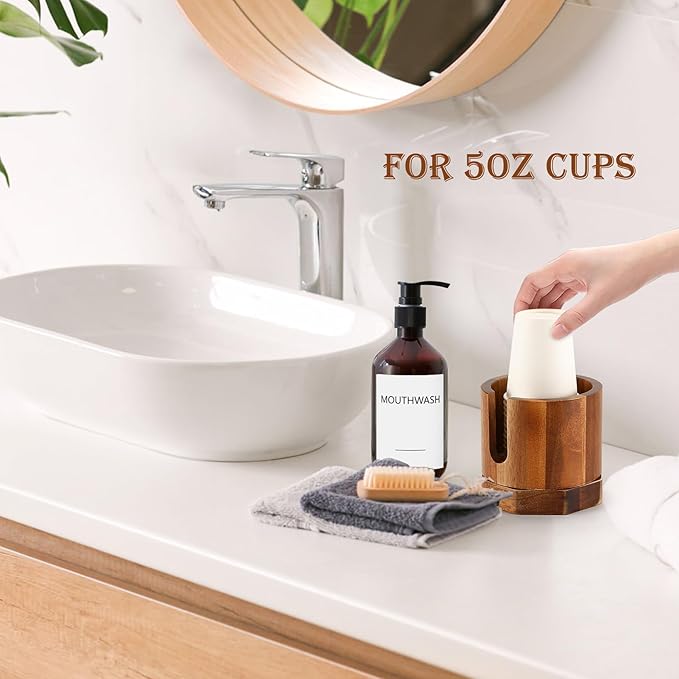 Nnewvante Cup Dispenser, 5-8oz Bathroom Cup Holder, Acacia Wood Coffee Cup Dispenser, Dual-Purpose Paper Cup Holder & Anti-spill Desk Cup Holder, Party Cup Organizer, Guest Bathroom Essentials