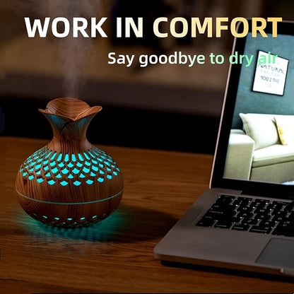 Colorful Cool Mini Humidifier, Flower Shape USB Personal Desktop Humidifier for Car, Office Room, Bedroom,etc. 2 Mist Modes, 7 colors,Super Quiet (Lightwood)
