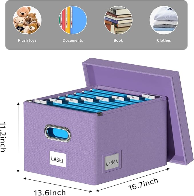 File Organizer Collapsible Storage Box for Office File Box with Lids Document Organizer for Office and Home Easy Slide Durable Hanging File Box (Purple)