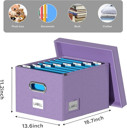 File Organizer Collapsible Storage Box for Office File Box with Lids Document Organizer for Office and Home Easy Slide Durable Hanging File Box (Purple)