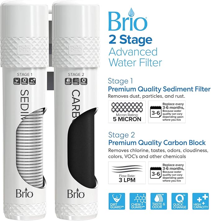 Brio Self-Cleaning Countertop Bottleless Water Cooler Dispenser - with 2-Stage Water Filter and Installation Kit, Tri Temp Dispense, UV Cleaning - Black