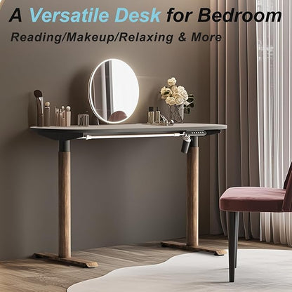 Oval Leg Electric Standing Desk, 48x24 Inch Whole-Piece Oval Desktop, Height Adjustable Sit Stand Workstation for Home Office, Walnut (55x24)