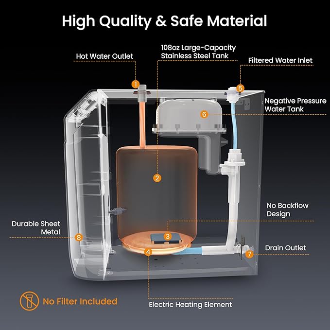 Under Sink Instant Hot Water Dispenser with 2-in-1 Hot & Cold Faucet, 3.4Qt Tank, Digital Temperature Control 113–208°F, Low Noise and Energy-Saving & Child Safety Lock for Kitchen or Office