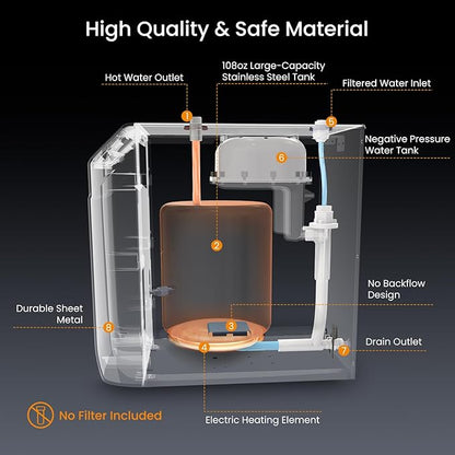 Under Sink Instant Hot Water Dispenser with 2-in-1 Hot & Cold Faucet, 3.4Qt Tank, Digital Temperature Control 113–208°F, Low Noise and Energy-Saving & Child Safety Lock for Kitchen or Office