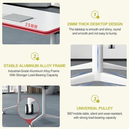 Folding Conference Table Modern Large Mobile Meeting Table Rolling Conference Room Tables with Wheels Seminar Tables for Office Training Classroom (4, White, 63" D X 19.7" W X 29.5" H)