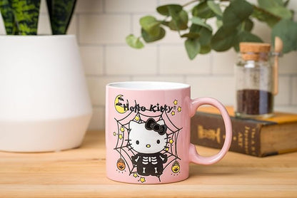 Silver Buffalo Sanrio Hello Kitty Halloween Skeleton Web Wax Resist Ceramic Mug, 20 Ounces