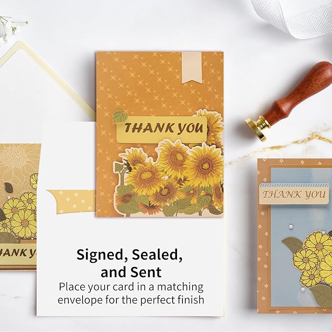 Card Making Kits Greeting Cards DIY Sunflower Thank You Cards with Envelopes, 9 Sets, Includes Wedding Thank You Cards, Sunflower Birthday Cards