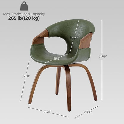 Art Leon Desk Chair No Wheels, Mid Century Modern Office Chair, Faux Leather Upholstered Swive Chair with Wood Legs for Living Room Bedroom, Walnut Bentwood, Green/Walnut
