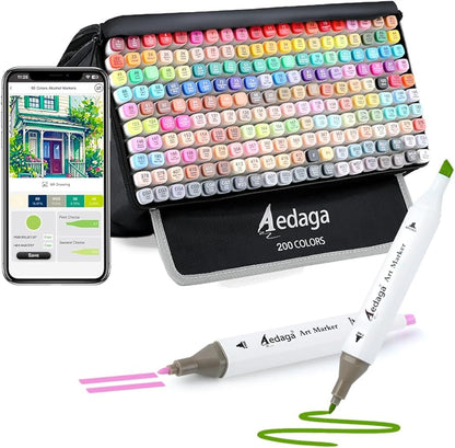 200 Colors Alcohol Markers with Free App, Dual Tip Art Marker with Kickstand Case for Artists Adults. Alcohol Based Markers for Coloring Painting Sketching and Drawing, Great Gift