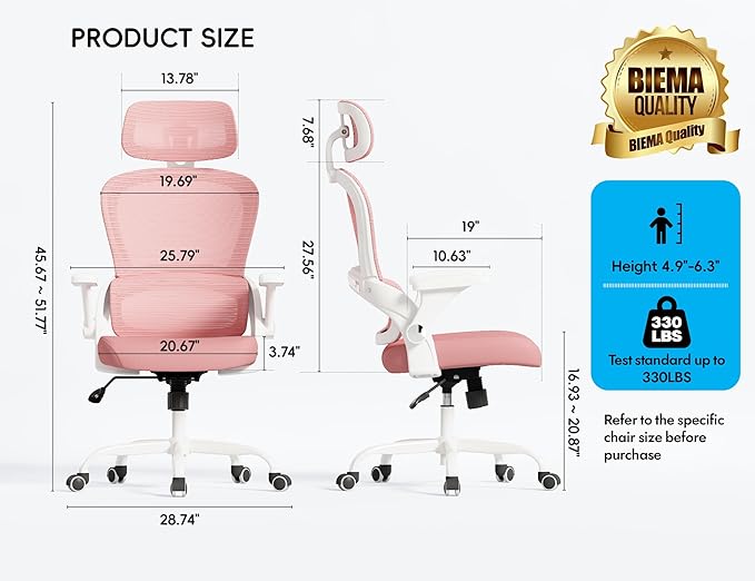 TRALT Office Chair - Ergonomic Office Chair with Back Support, Computer Chair - Home Office Desk Chairs, 330lbs Wide Seat Big and Tall Office Chairs with Headrest, Comfy Desk Chairs (Pink)