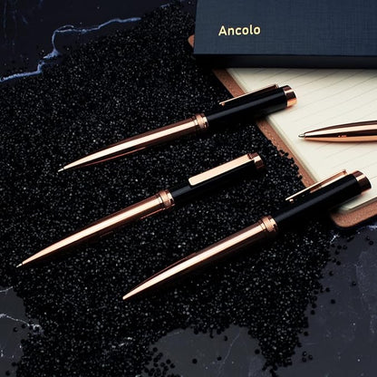 Ancolo Personalized Ballpoint Pens - Luxury Writing Pen with 10 Black Ink Refill Engraved with Your Message Name on the Pens Gift Set for Man/Women/Writers/Collection/Journalist