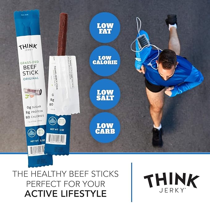 Think Jerky Original Beef Sticks, Gluten and Sugar Free, No Nitrates, Keto Paleo Friendly High Protein Low Carb Meat Snack - 1.0 oz Sticks, 10 Pack