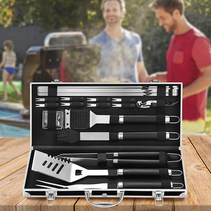 Grilljoy BBQ Accessories Grill Tools Set - 22PCS Stainless Steel Barbecue Grill Accessories for Outdoor Grill with Black Aluminum Case - Christmas Grilling Gifts for Men & Dad -Grill Tools Kit