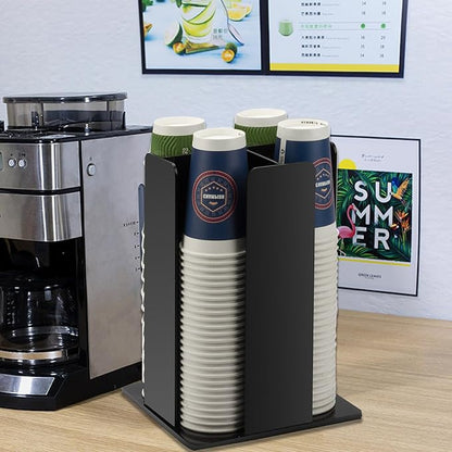Tirifer Cup and Lid Holder, Coffee Cup Dispenser, Acrylic Cup Storage Organizer, Disposable Paper Cup Storage Holder with 4 Compartments for Countertop Coffee Station Bar Restaurant, Black