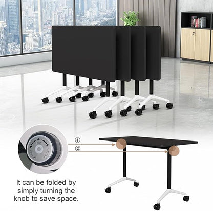 Folding Conference Table, Conference Room Tables Foldable Large Meeting Seminar Table on Wheels,Flip Top Boardroom Training Tables for Office, Classroom,Meeting (12, Black, 47.2in)