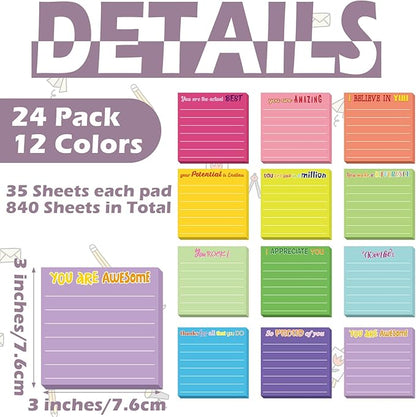 Yinder 24 Pcs Inspirational Sticky Notes Christmas Stocking Stuffers Motivational Sticky Notes Pad Employee Appreciation Gift Bulk for Teacher Nurse Coworker Office 3 x 3'' (Appreciation,Dark Color)