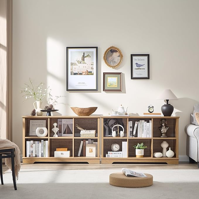 Book Shelf, 6 Cube Storage Organizer, 2-Tier Open Shelf Wooden Bookcase, Freestanding Wood Cube Storage Bookshelf for Bedroom, Living Room, Home Office (Natural Oak)