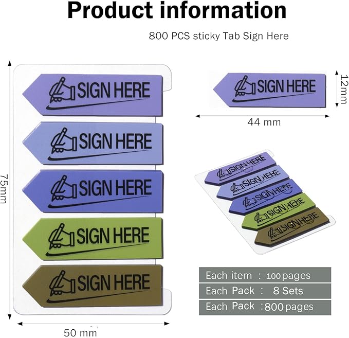 800 Sheets Sign Here Index Marker, Assorted Colors Sign Here Tabs Sign Post Here Index, Flags Vital Signs Sticky Notes for documents notebooks Contracts, Books,Files or Notary Supplies