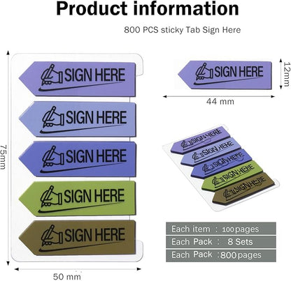 800 Sheets Sign Here Index Marker, Assorted Colors Sign Here Tabs Sign Post Here Index, Flags Vital Signs Sticky Notes for documents notebooks Contracts, Books,Files or Notary Supplies