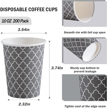 Lamosi Coffee Cups 10 oz 200 Pack, Disposable Paper Coffee Cups, Disposable Cups,10 oz Hot Cup,10oz Paper Insulated Cup for Cold Hot Drinks (No Lids)