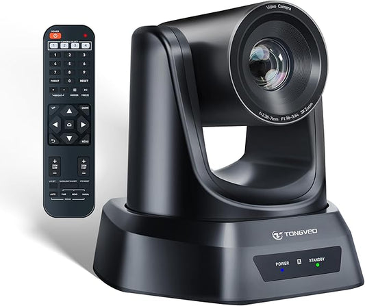 TONGVEO 3X Optical Zoom PTZ Camera HDMI USB 3.0 1080P 60fps 114-Degree Wide-Angle for Video Conference Business Meeting Live Streaming Online Learn with Zoom YouTube Teams OBS and More