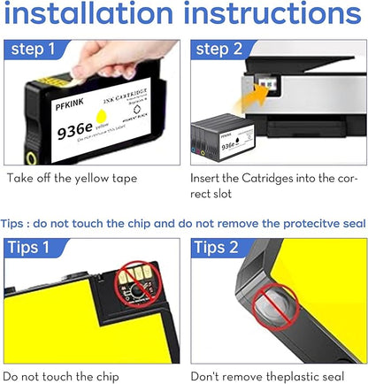 936e 936XL Ink Cartridges Combo Pack with Chip High Yield Replacement for HP 936e 936XL Ink Cartridge Work for OfficeJet Pro 9120e 9125e 9135e 9110b 9130b 9128e 9130b 9122e Wide Format 9730e (4PACK)