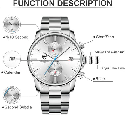 GOLDEN HOUR Fashion Business Mens Watches with Stainless Steel Waterproof Chronograph Quartz Watch for Men, Auto Date