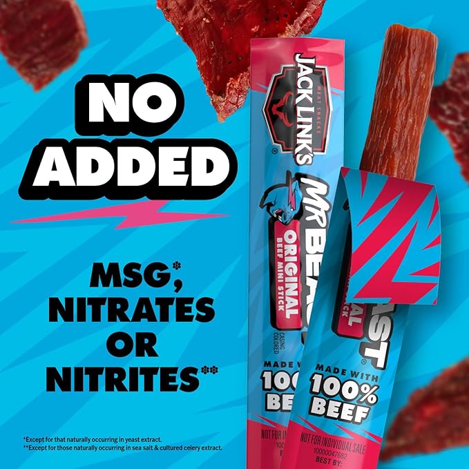 Jack Link’s x MrBeast Beast Beef Jerky Variety Box, 1.25oz Jerky Bags, 0.92oz Beast Sticks, Made with 100% Real Beef, Pantry-Ready, Kids Snacks