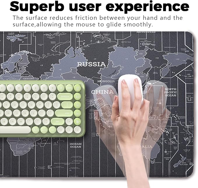 Map Patterns Desk Mat, Large Gaming Mouse Pad Non-Slip Rubber Base with Stitched Edges, Waterproof Protection for PC Laptop Home Office Desk Decor (31.5x15.7in)