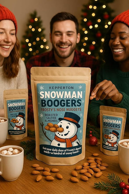 Snowman Boogers Frostys Nose Nuggets Gag Gift Almond Snack, Funny Holiday Treat, Novelty Party Favor, Hilarious Winter Snack, Stocking Stuffer for Kids & Adults, Unique Christmas Candy Alternative