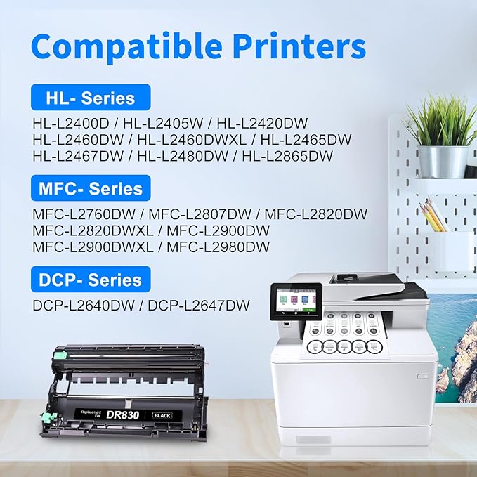 myCartridge Compatible DR830 Drum Unit Replacement for Brother DR830 DR-830 Drum forHL-L2460DW DCP-L2640DW HL-L2405W MFC-L2820DW HL-L2400D HL-L2480DW MFC-L2820DWXL Printer( Black 1 Pack,No Toner)