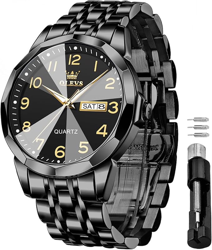 OLEVS Watch for Men Luxury Dress Analog Quartz Stainless Steel Waterproof Luminous Date Diamond Business Two Tone Casual Wrist Watch