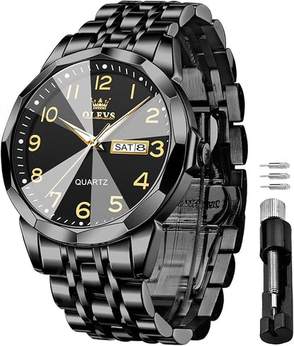 OLEVS Watch for Men Luxury Dress Analog Quartz Stainless Steel Waterproof Luminous Date Diamond Business Two Tone Casual Wrist Watch