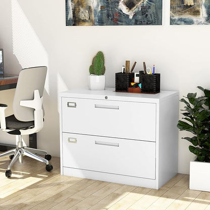 Lateral File Cabinet with Lock, 2 Drawer Large Metal Filing Cabinet,Home Office Lockable Storage Cabinet for Hanging Files Letter/Legal/F4/A4 Size-Assembly Required
