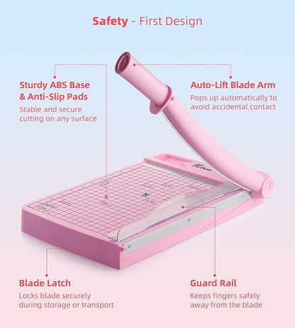 Firbon 12" Guillotine Paper Cutter, Heavy Duty 12-Sheet Capacity Trimmer for Cardstock, Photos, Scrapbooking, Office, Classroom, Studio (Pink)
