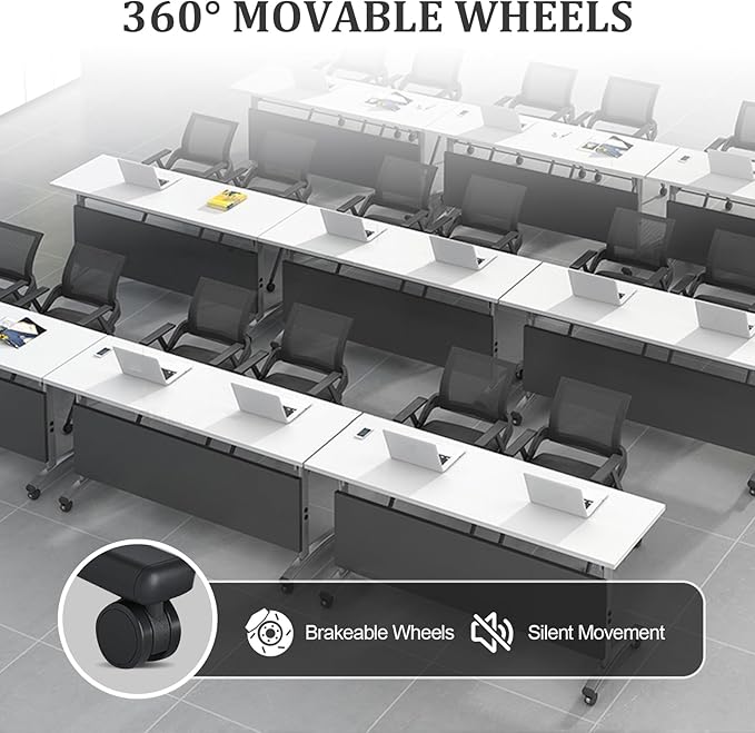 Folding Conference Table Modern Large Mobile Meeting Table Rolling Conference Room Tables with Wheels Seminar Tables for Office Training Classroom (10, Deep Grey, 47.2" D X 23.6" W X 29.5" H)
