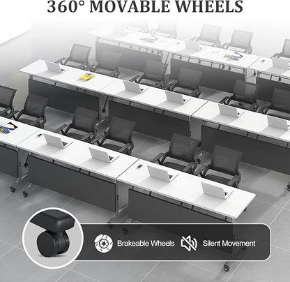 Folding Conference Table Modern Large Mobile Meeting Table Rolling Conference Room Tables with Wheels Seminar Tables for Office Training Classroom (2, Deep Grey, 63" D X 19.7" W X 29.5" H)