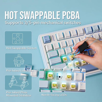 EPOMAKER x Aula F75 Gasket Mechanical Keyboard, 75% Wireless Hot Swappable Gaming Keyboard with Five-Layer Padding&Knob, Bluetooth/2.4GHz/USB-C, RGB (Sea Salt Blue, LEOBOG Reaper Switch)