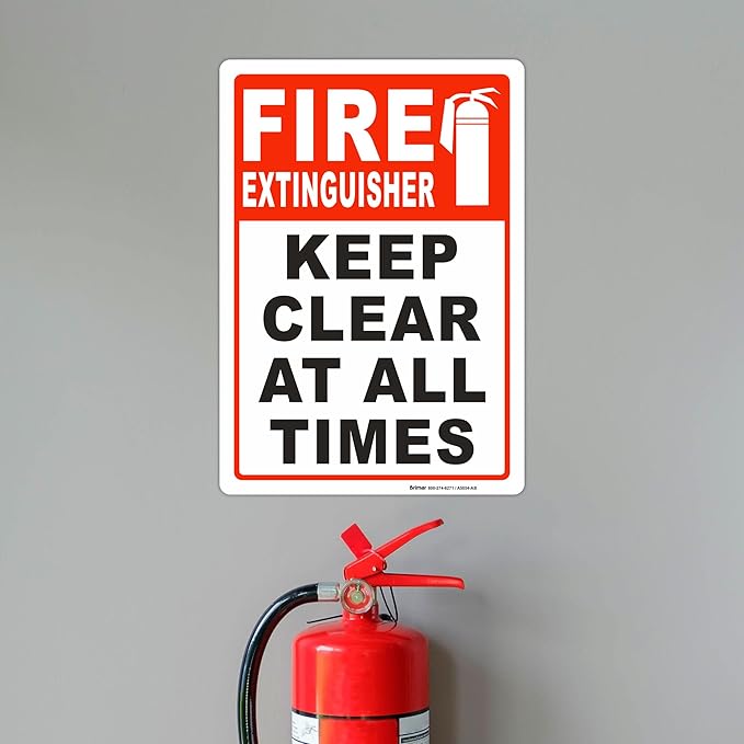 Brimar - 7 x 10" - Fire Extinguisher Keep Clear Sign - 3.5 Mil InfiniStick™ Vinyl Label - Easy Installation - Versatile Use